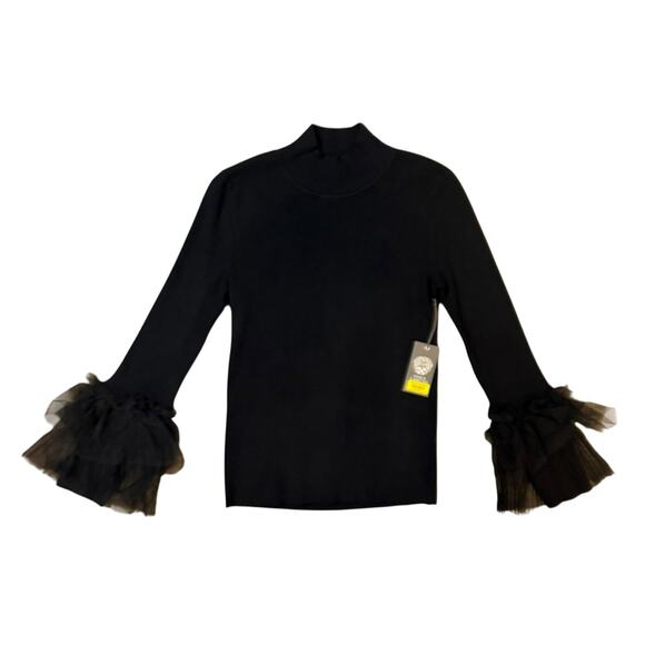 NWT Vince Camuto Black High Mock Neck Ruffle Sleeve Blouse Top Size Medium NEW - Picture 4 of 14
